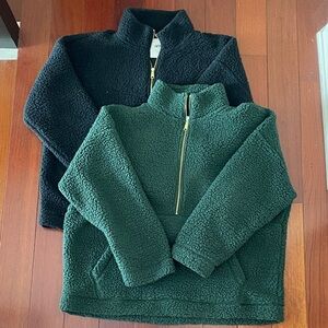 Aerie Sherpa Half-Zip Sweatshirts - Black and Green